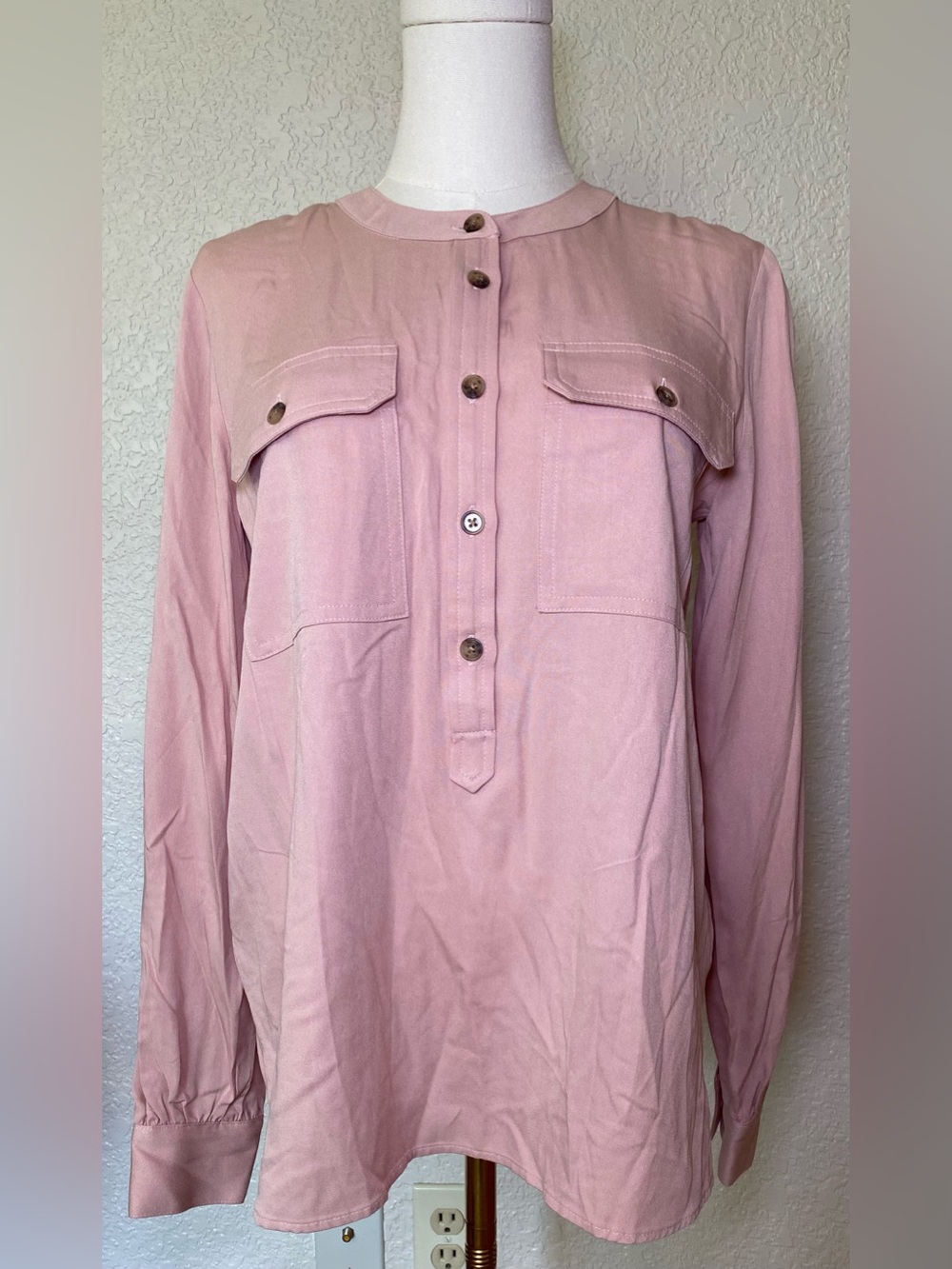 LOFT Pink Long-Sleeve Button Front Utility Shirt